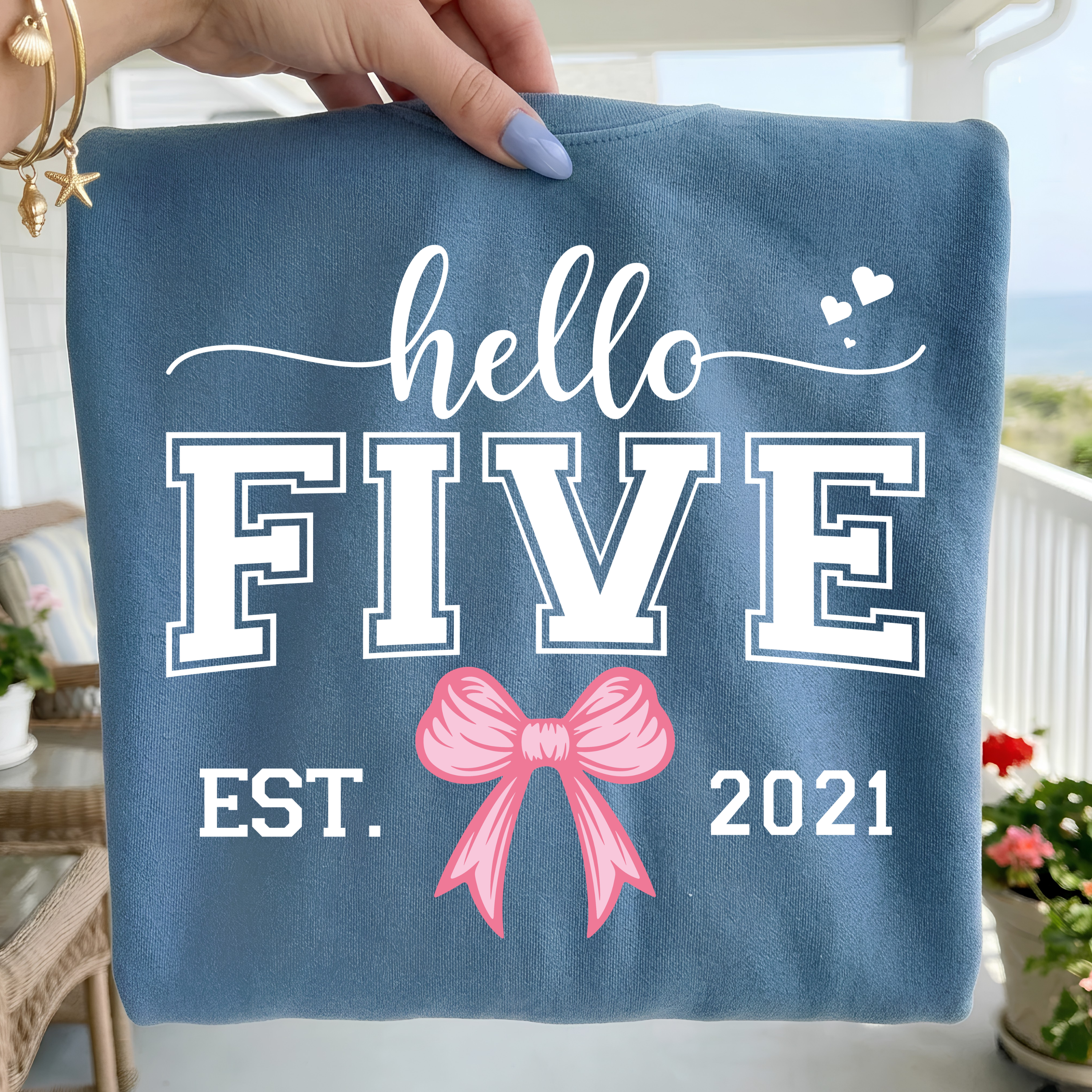 Hello Five Birthday Girl SVG PNG Bundle: Pink Bow, 5th Birthday (Digital Download)
