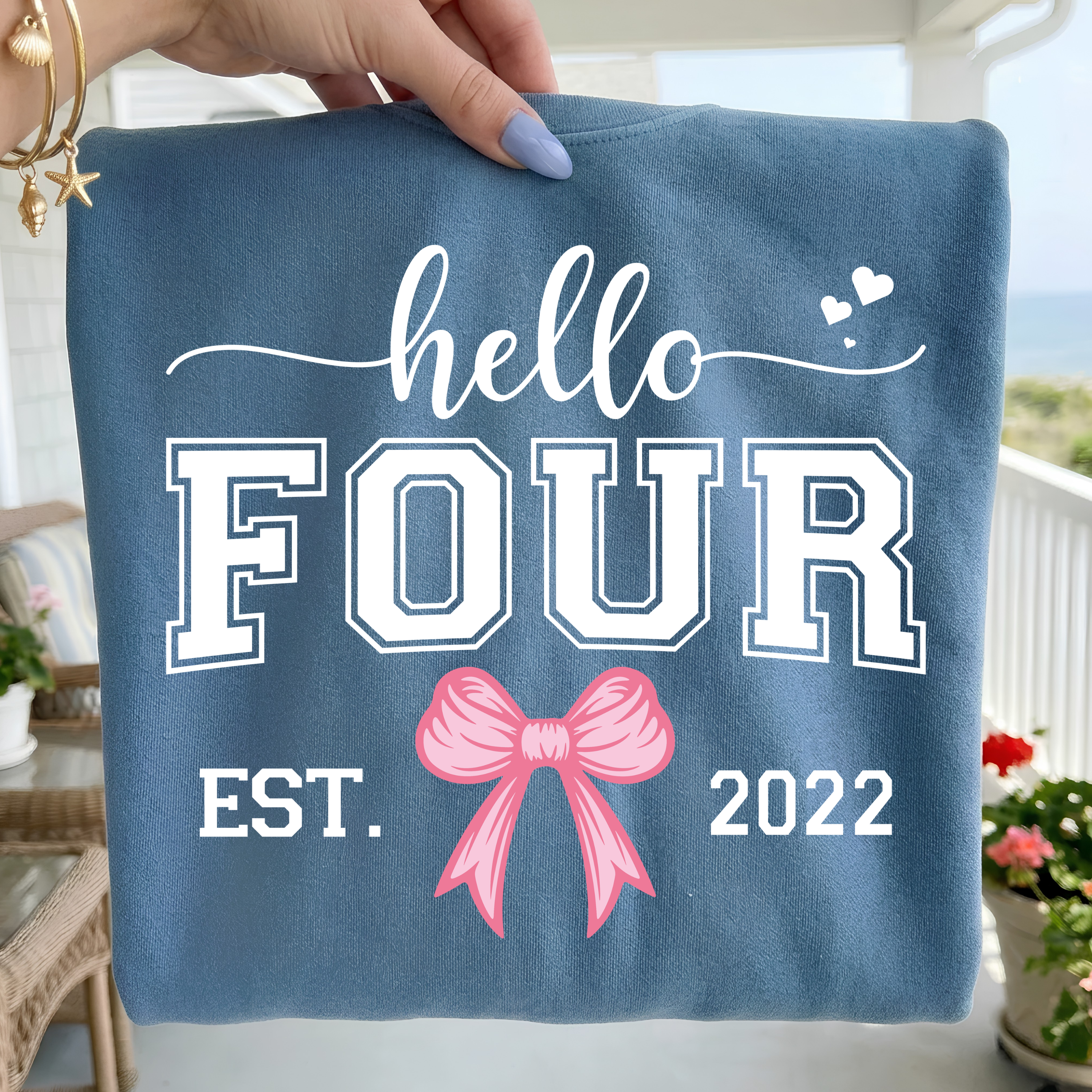 Hello Four Birthday Girl PNG SVG Bundle: Pink Bow Design (Digital Download)