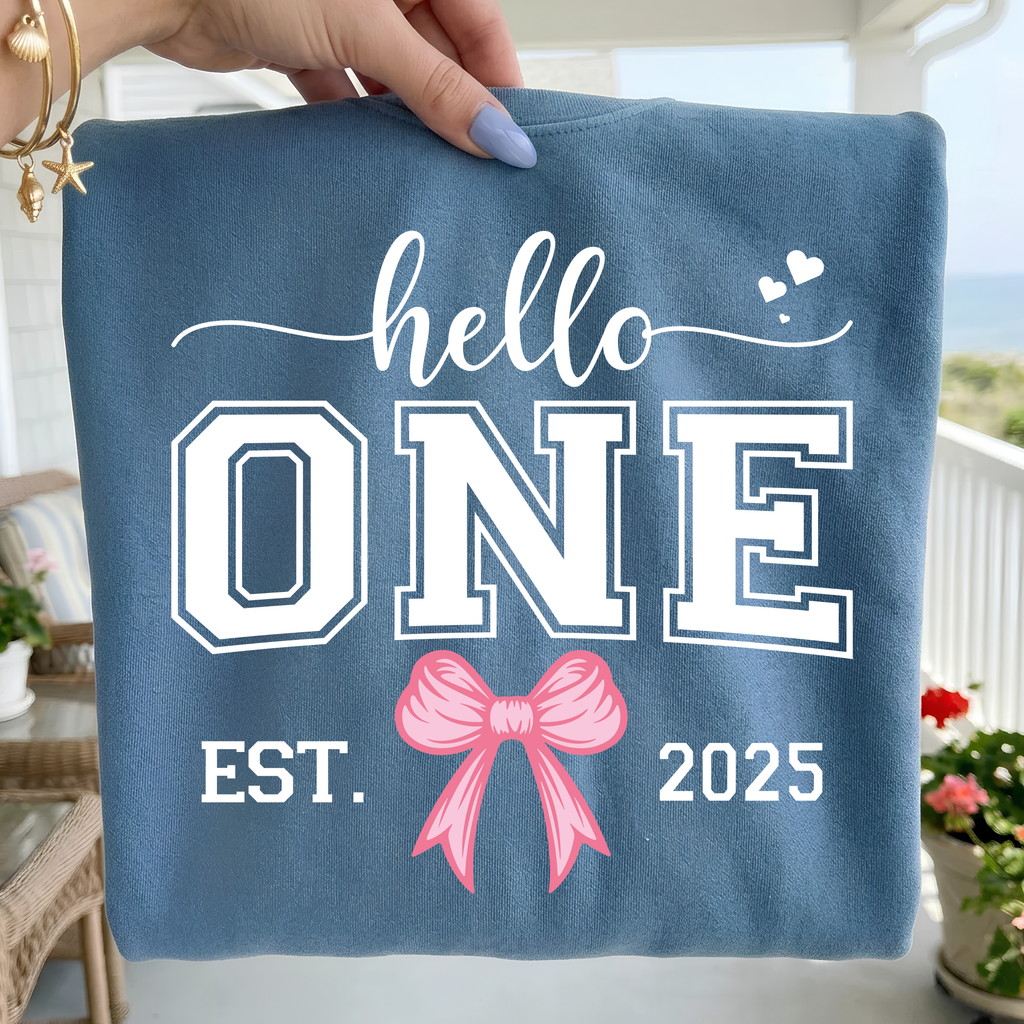 Hello One Birthday Girl PNG SVG: Pink Bow Design (Digital Download)