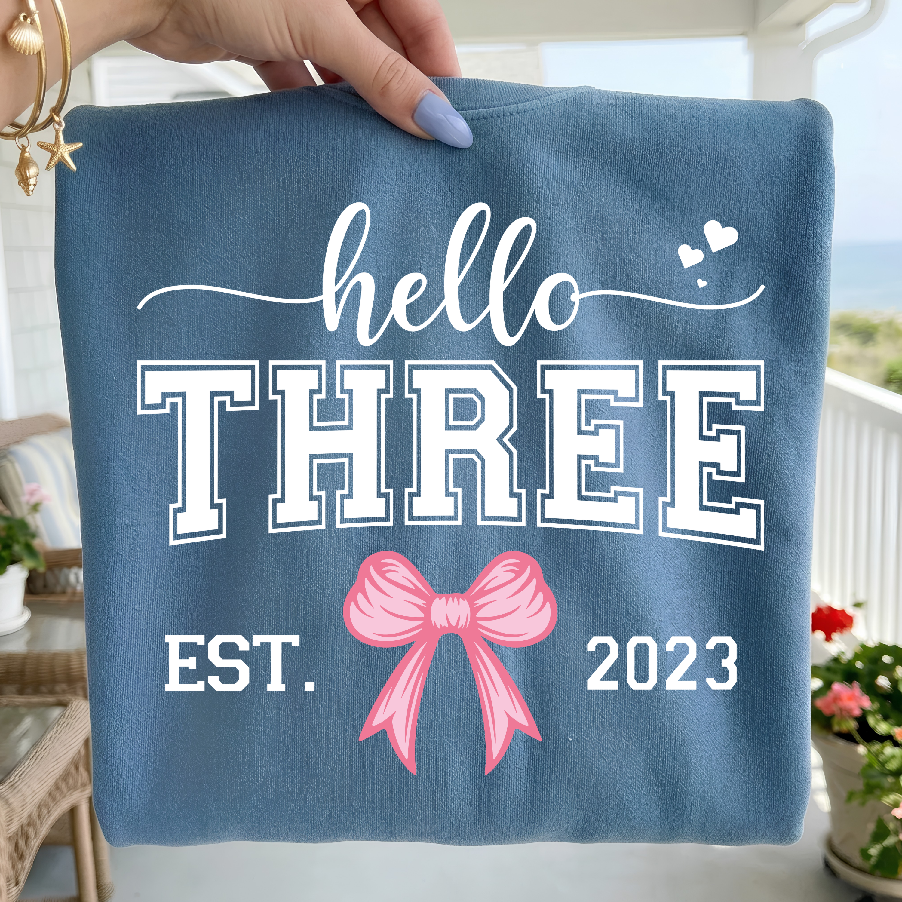 Hello Three Birthday Girl Design: Pink Bow SVG PNG Bundle (Digital Download)