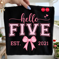 Hello Five Birthday Girl SVG PNG Bundle: Pink Bow, 5th Birthday (Digital Download)