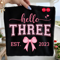 Hello Three Birthday Girl Design: Pink Bow SVG PNG Bundle (Digital Download)