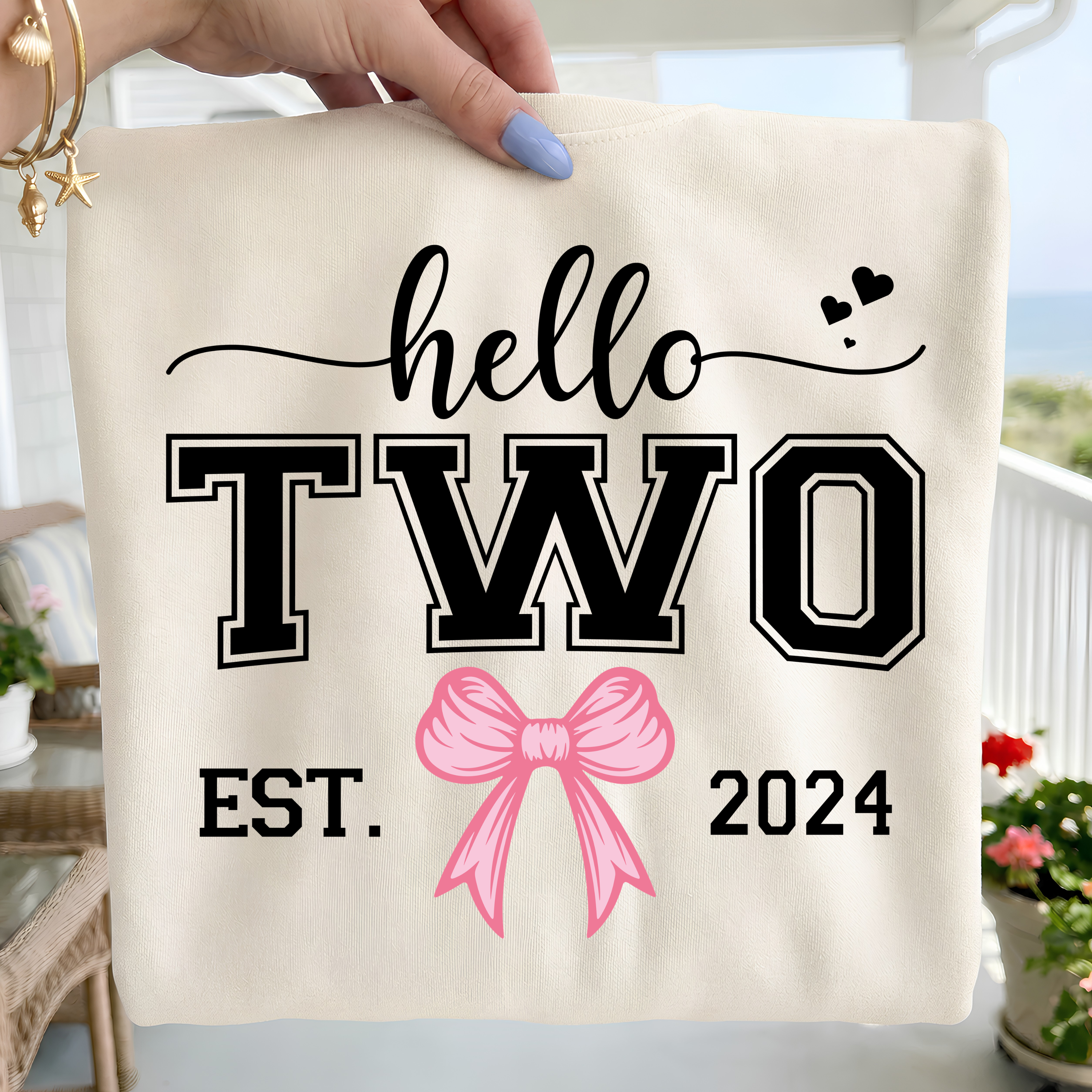 Hello Two 2nd Birthday PNG SVG Bundle: Pink Bow Design (Digital Download)