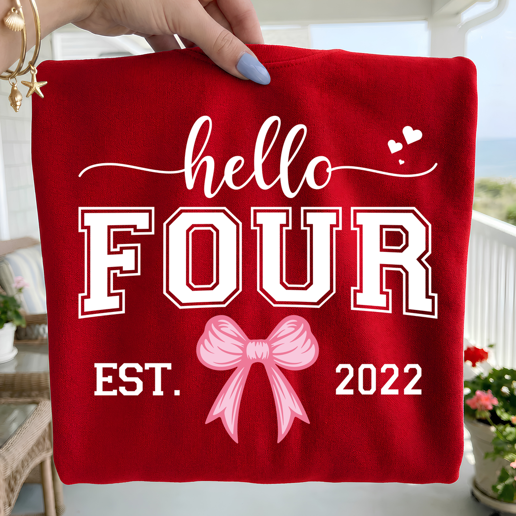 Hello Four Birthday Girl PNG SVG Bundle: Pink Bow Design (Digital Download)