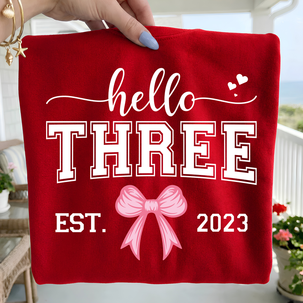 Hello Three Birthday Girl Design: Pink Bow SVG PNG Bundle (Digital Download)