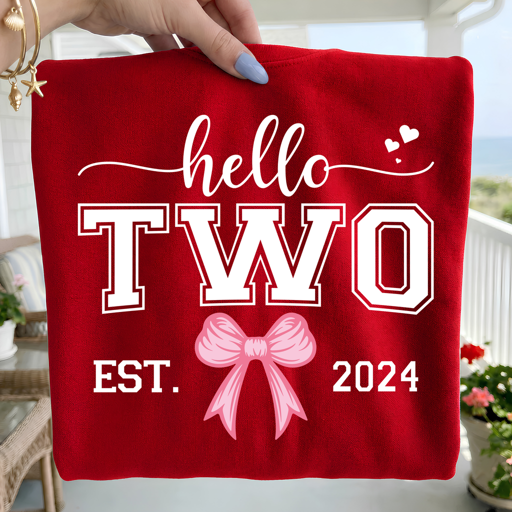 Hello Two 2nd Birthday PNG SVG Bundle: Pink Bow Design (Digital Download)