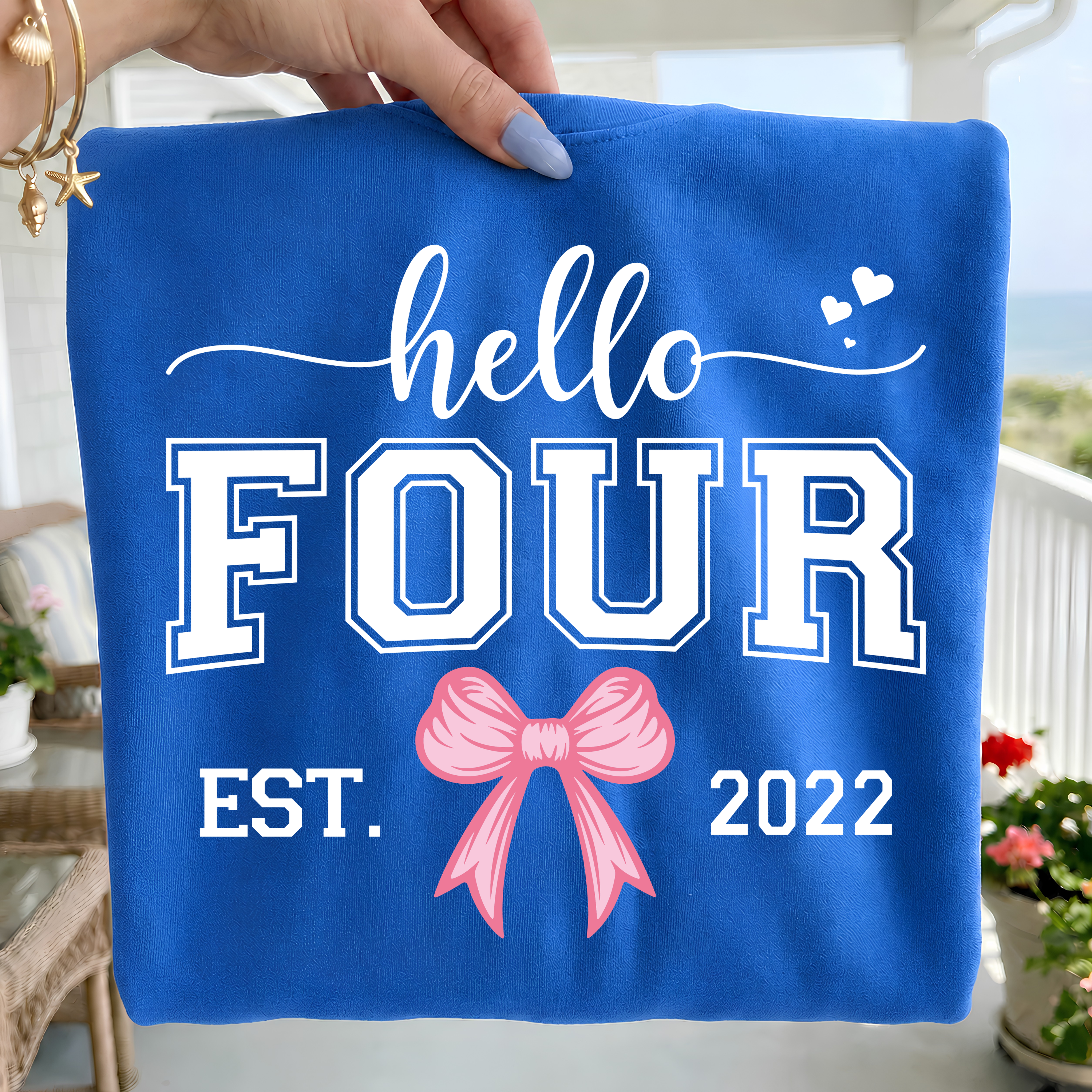 Hello Four Birthday Girl PNG SVG Bundle: Pink Bow Design (Digital Download)