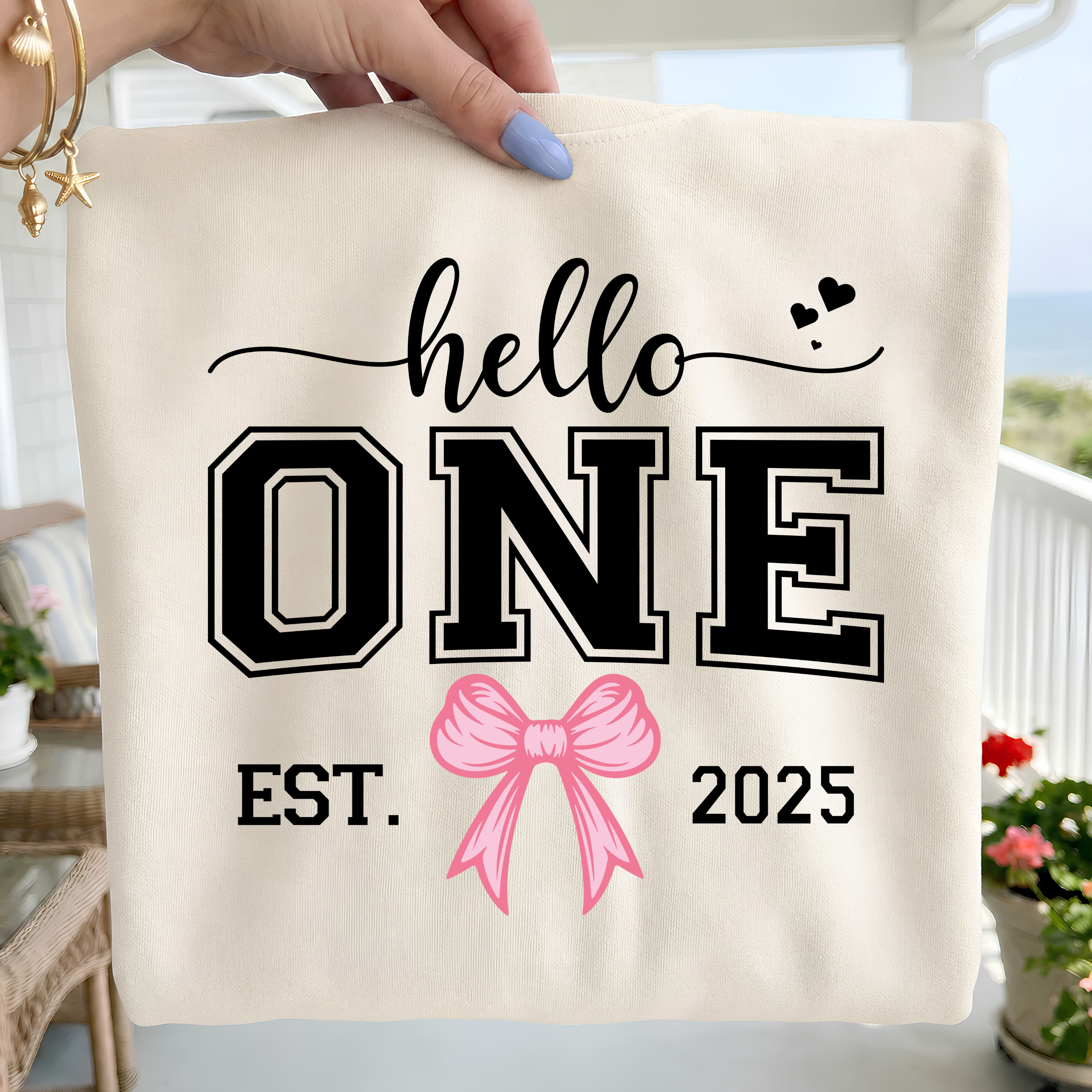 Hello One Birthday Girl PNG SVG: Pink Bow Design (Digital Download)