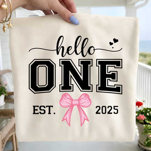 Hello One Birthday Girl PNG SVG: Pink Bow Design (Digital Download)