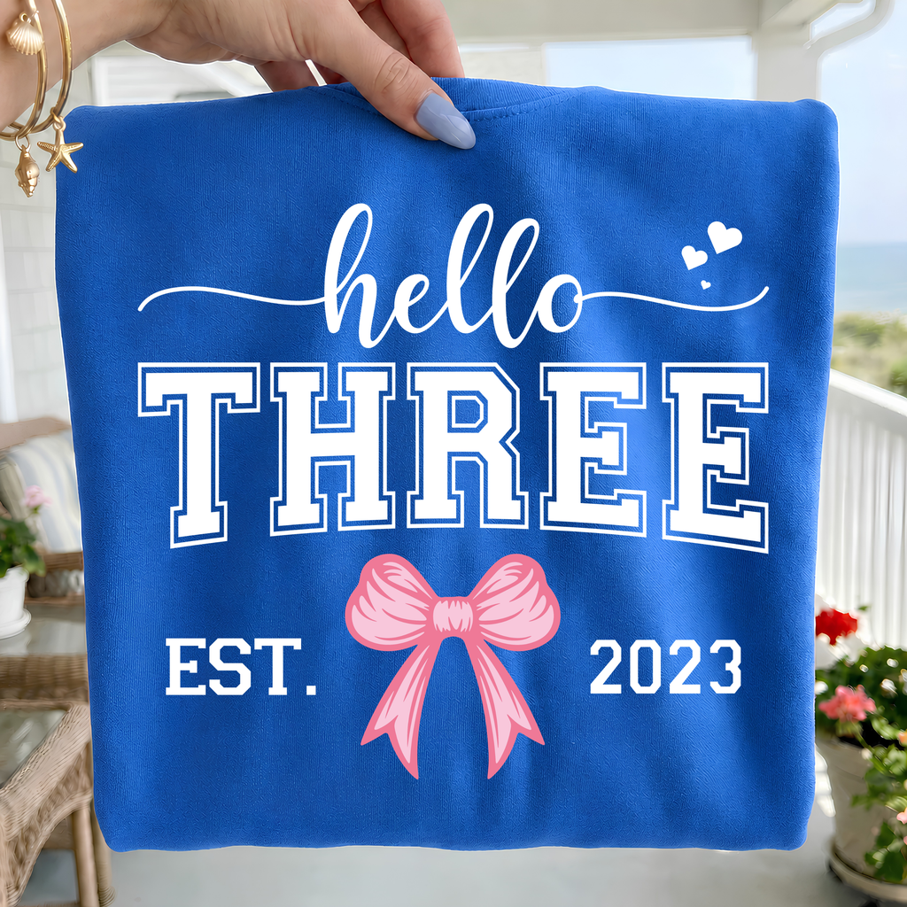 Hello Three Birthday Girl Design: Pink Bow SVG PNG Bundle (Digital Download)