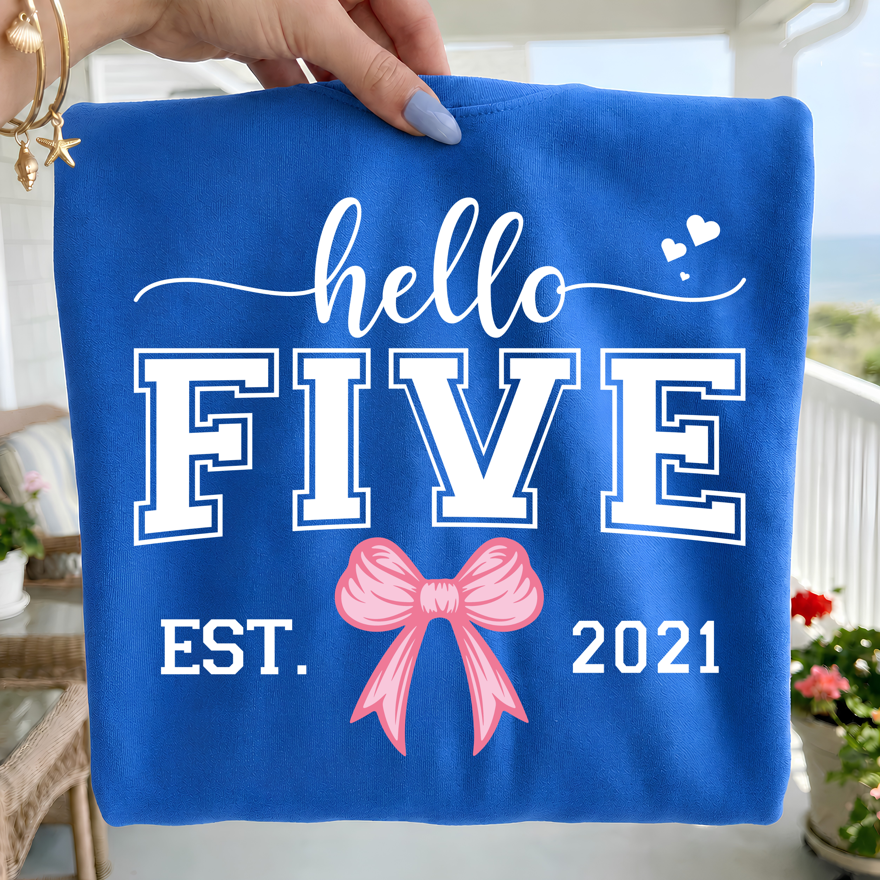 Hello Five Birthday Girl SVG PNG Bundle: Pink Bow, 5th Birthday (Digital Download)