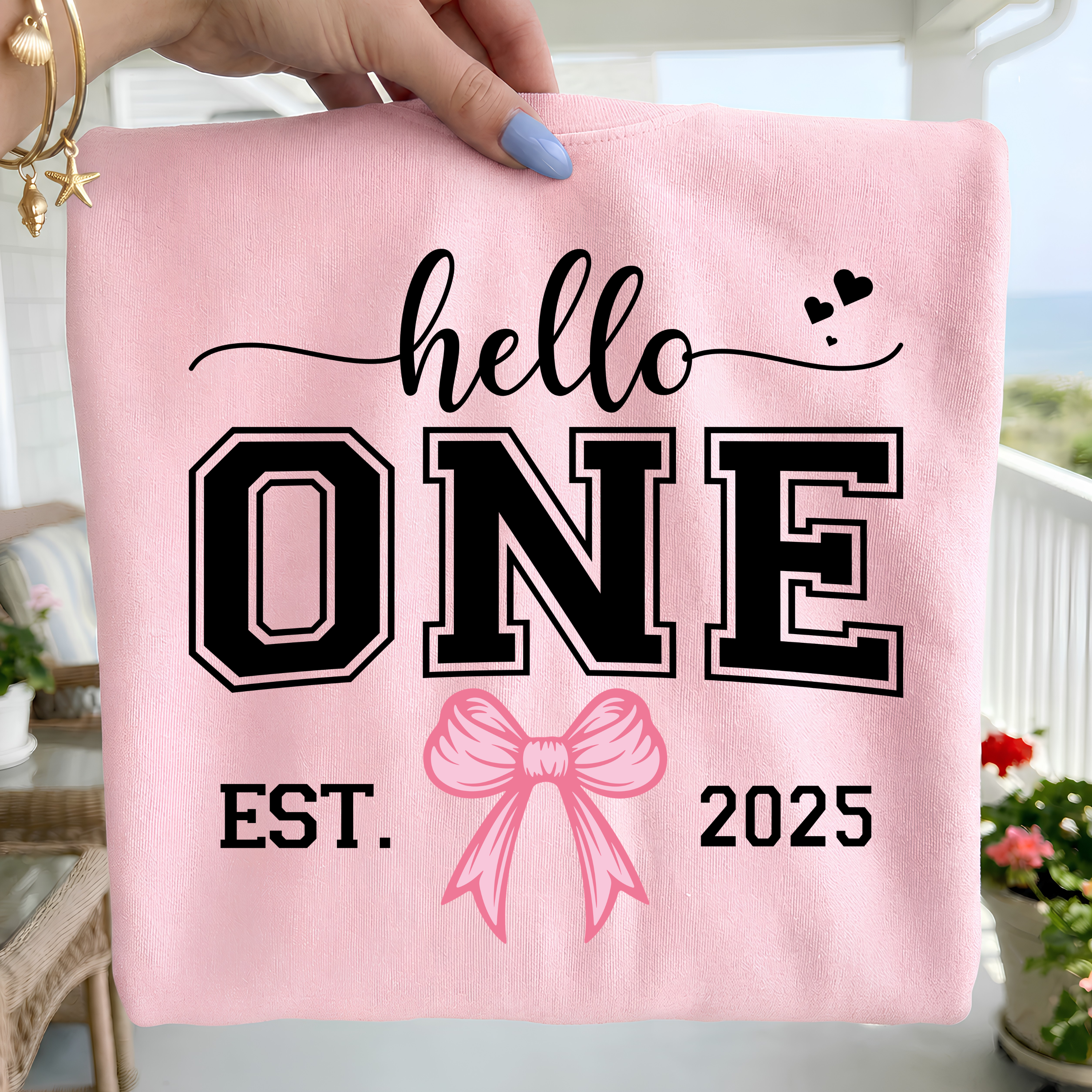 Hello One Birthday Girl PNG SVG: Pink Bow Design (Digital Download)