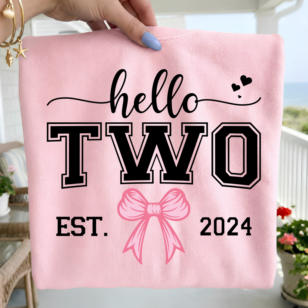Hello Two 2nd Birthday PNG SVG Bundle: Pink Bow Design (Digital Download)