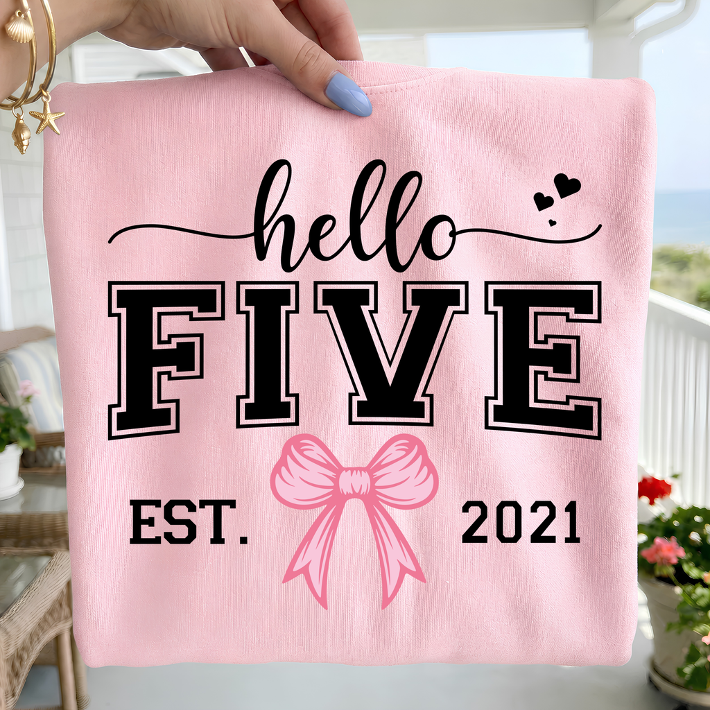 Hello Five Birthday Girl SVG PNG Bundle: Pink Bow, 5th Birthday (Digital Download)