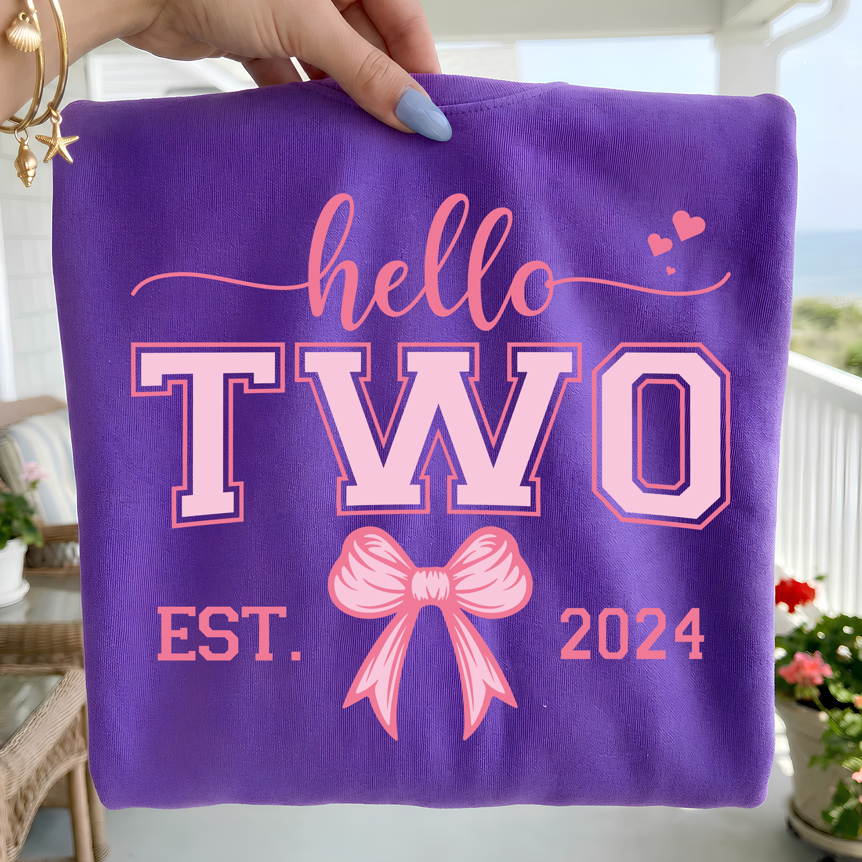 Hello Two 2nd Birthday PNG SVG Bundle: Pink Bow Design (Digital Download)