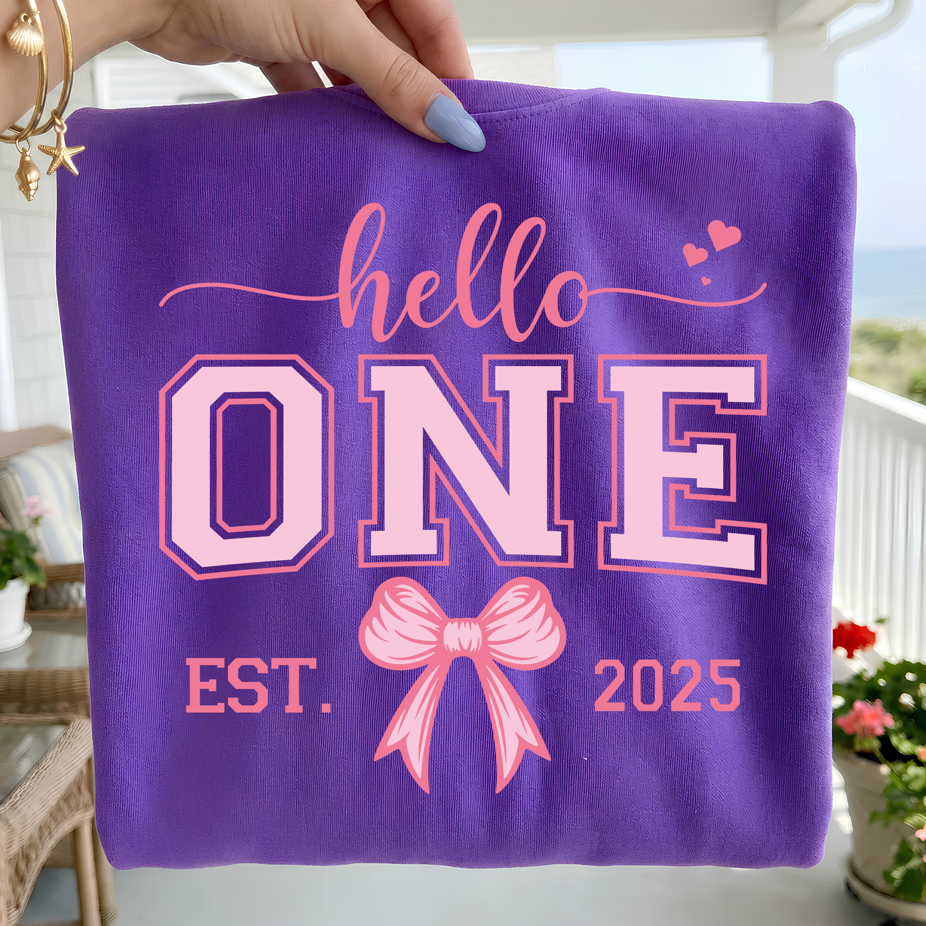 Hello One Birthday Girl PNG SVG: Pink Bow Design (Digital Download)