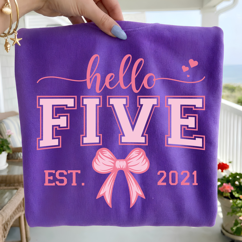 Hello Five Birthday Girl SVG PNG Bundle: Pink Bow, 5th Birthday (Digital Download)